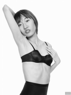 2018-02-24 Salina Pun in black bra top and black high-waist Chinese control briefs worn as hot-pants