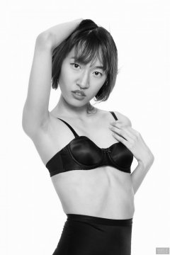 2018-02-24 Salina Pun in black bra top and black high-waist Chinese control briefs worn as hot-pants
