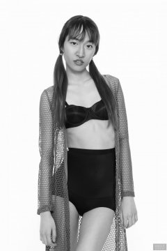 2018-02-24 Salina Pun in black bra top and black high-waist Chinese control briefs worn as hot-pants