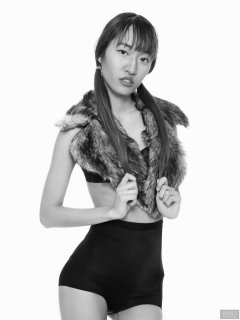 2018-02-24 Salina Pun in black bra top and black high-waist Chinese control briefs worn as hot-pants