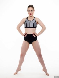 2018-04-07 Annie91 in neoprene sports top and black control briefs worn as hotpants