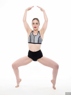 2018-04-07 Annie91 in neoprene sports top and black control briefs worn as hotpants