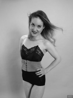 2018-04-07 Annie91 in strapless bra top and high waist pantie girdle worn as hotpants