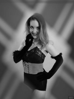 2018-04-07 Annie91 in strapless bra top and high waist pantie girdle worn as hotpants