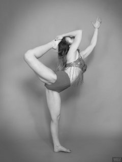 2018-04-07 Annie91 in red jewelled dance top and red pocket gorde worn as hotpants