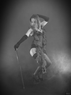 2018-04-07 Annie91 in corset, worn over black strapless bra and control briefs worn as hotpants