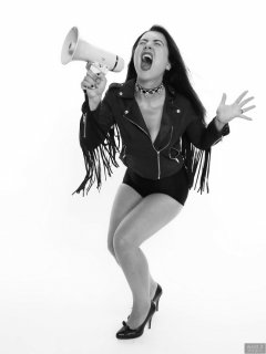 2018-06-15 Tatjana Bastet in her own leather jacket, worn over black style 210 girdle worn as hotpants and her own bra worn as top