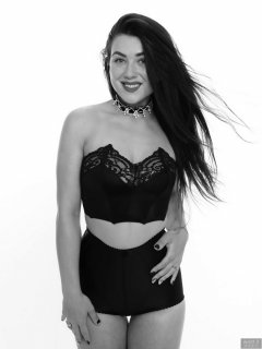2018-06-15 Tatjana Bastet in black strapless longline bra and black style 210 pantie girdle worn as hotpants