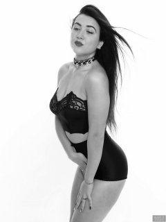 2018-06-15 Tatjana Bastet in black strapless longline bra and black style 210 pantie girdle worn as hotpants