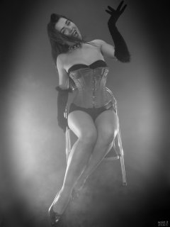 2018-06-15 Tatjana Bastet in tightly laced red vollers overbust corset, and black style 210 pantie girdle worn as hotpants