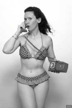2018-07-07 Chiara in red and white Bettie Page style bikini - showing off her Bettie Page style tummy!