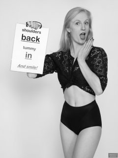 2018-09-01 Christina Elsom - in black bra and lace bolero top and black bum-lifter tummy-control briefs worn as hotpants