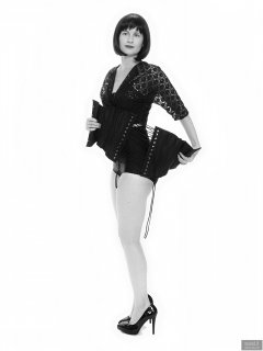 2018-09-16 Saffine in black strapless bra top, black bolero and  black Style 210 pantie girdle worn as hotpants