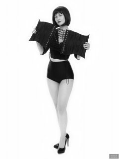 2018-09-16 Saffine in black strapless bra top, black bolero and  black Style 210 pantie girdle worn as hotpants