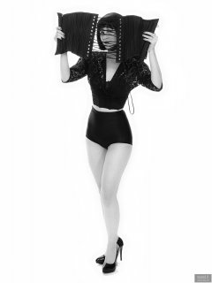 2018-09-16 Saffine in black strapless bra top, black bolero and  black Style 210 pantie girdle worn as hotpants