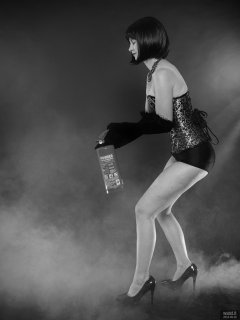 2018-09-16 Saffine in her own silver and black tightly-laced corset, black boob tube and black Style 210 pantie girdle worn as hotpants