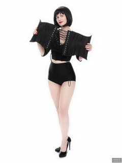 2018-09-16 Saffine in black strapless bra top, black bolero and  black Style 210 pantie girdle worn as hotpants