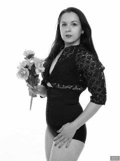 2018-10-21 Darya (DaryaM) in lace bolero top and style 210 pantie girdle worn as hotpants, with her own tight wasit-trainer corset