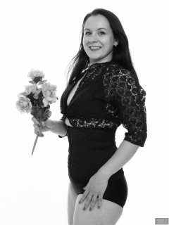 2018-10-21 Darya (DaryaM) in lace bolero top and style 210 pantie girdle worn as hotpants, with her own tight wasit-trainer corset