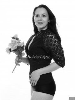 2018-10-21 Darya (DaryaM) in lace bolero top and style 210 pantie girdle worn as hotpants, with her own tight wasit-trainer corset