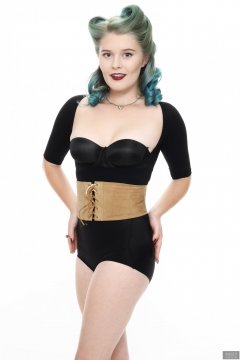 2018-11-04 Sophie Pixie in black bolero posture top, black strapless bra and black control briefs worn as hotpants