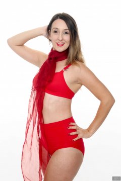 2018-11-17 Madame Cerise in red bra and girdle during her Christmas shoot