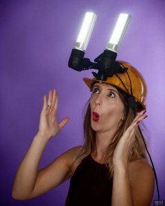 2018-11-17 Madame Cerise demonstrates  lighting helmet invention