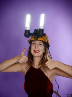2018-11-17 Madame Cerise demonstrates  lighting helmet invention