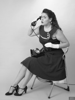 2018-12-15 Darcy Bennet in her own blue vintage style formal dress, and worn with tight  belt and white petticoat
