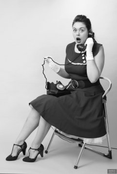 2018-12-15 Darcy Bennet in her own blue vintage style formal dress, and worn with tight  belt and white petticoat