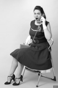 2018-12-15 Darcy Bennet in her own blue vintage style formal dress, and worn with tight  belt and white petticoat
