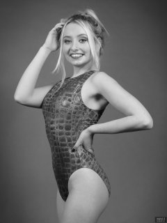 2019-01-12 Domii in blue crock-skin swimsuit, by M&S, from early 1990's