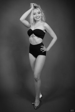 2019-01-12 Domii in black boob tube and black pantie girdle worn as hotpants