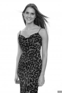 2019-02-10 JaySeaW in her own red and black animal-print full-length evening dress.
