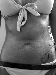 2019-02-10 JaySeaW outtake, wearing her own pale blue bikini. Wet-look achieved with baby oil and a fine mist of warm water.
