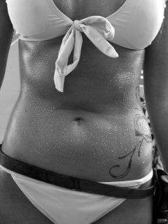 2019-02-10 JaySeaW outtake, wearing her own pale blue bikini. Wet-look achieved with baby oil and a fine mist of warm water.