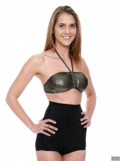 2019-02-10 JaySeaW in gold animal-print boob-tube and tight black high-waisted lycra control-briefs worn as hotpants.