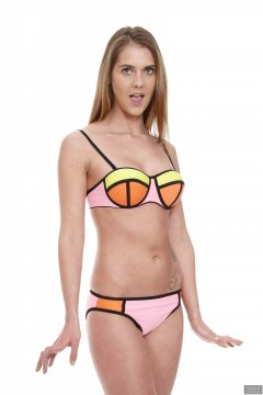 2019-02-10 JaySeaW in pink multi-coloured neoprene bikini set.