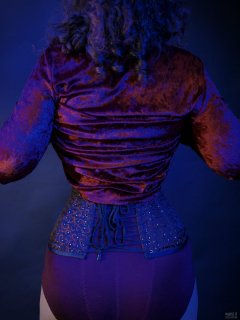 2019-03-30 Chiara in her own burgundy velvet top, and burgundy control briefs worn as hotpants