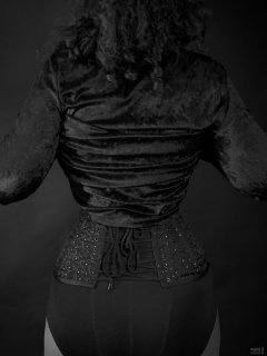 2019-03-30 Chiara in her own burgundy velvet top, and burgundy control briefs worn as hotpants