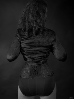 2019-03-30 Chiara in her own burgundy velvet top, and burgundy control briefs worn as hotpants