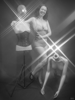 2019-03-30 Chiara in vintage silver Silhouette pantie-corselette, posing for some special effects