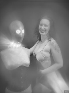 2019-03-30 Chiara in vintage silver Silhouette pantie-corselette, posing for some special effects