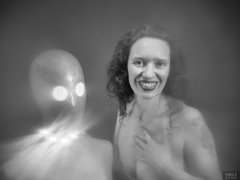 2019-03-30 Chiara in vintage silver Silhouette pantie-corselette, posing for some special effects
