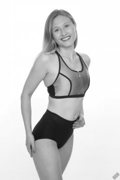 2019-05-04 Fabiene in black and silver neoprene sports top and black bum-lifter control briefs worn as hotpants