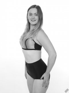 2019-05-04 CloEliza in black and silver neoprene sports top and black "style 210" vintage pantie girdle worn as hotpants