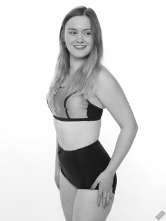 2019-05-04 CloEliza in black and silver neoprene sports top and black "style 210" vintage pantie girdle worn as hotpants