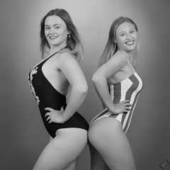 2019-05-04 CloEliza and Fabiene in their own vintage-style one-piece swimsuits