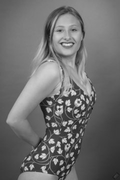 2019-05-04 Fabiene in maroon and gold vintage swimsuit