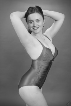 2019-05-04 CloEliza in purple vintage tummy-control one-piece swimsuit